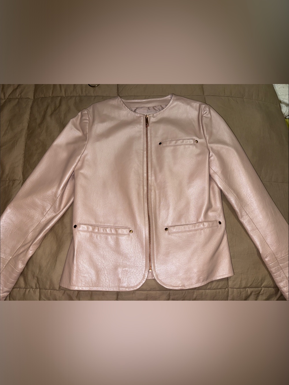 Neiman Marcus blush pink leather jacket